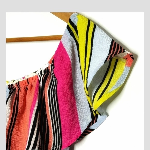 Charles Henry Dress High Low Ruffle Top On/ Off Shoulder Stripe Flounce Bottom - Picture 4 of 14